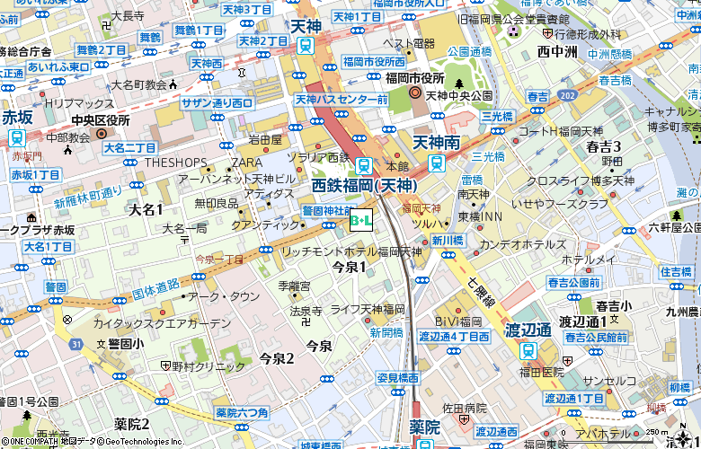 プライスコンタクト天神店付近の地図